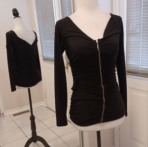 4/$60 Black Rutched Zippered Top - Size XXS